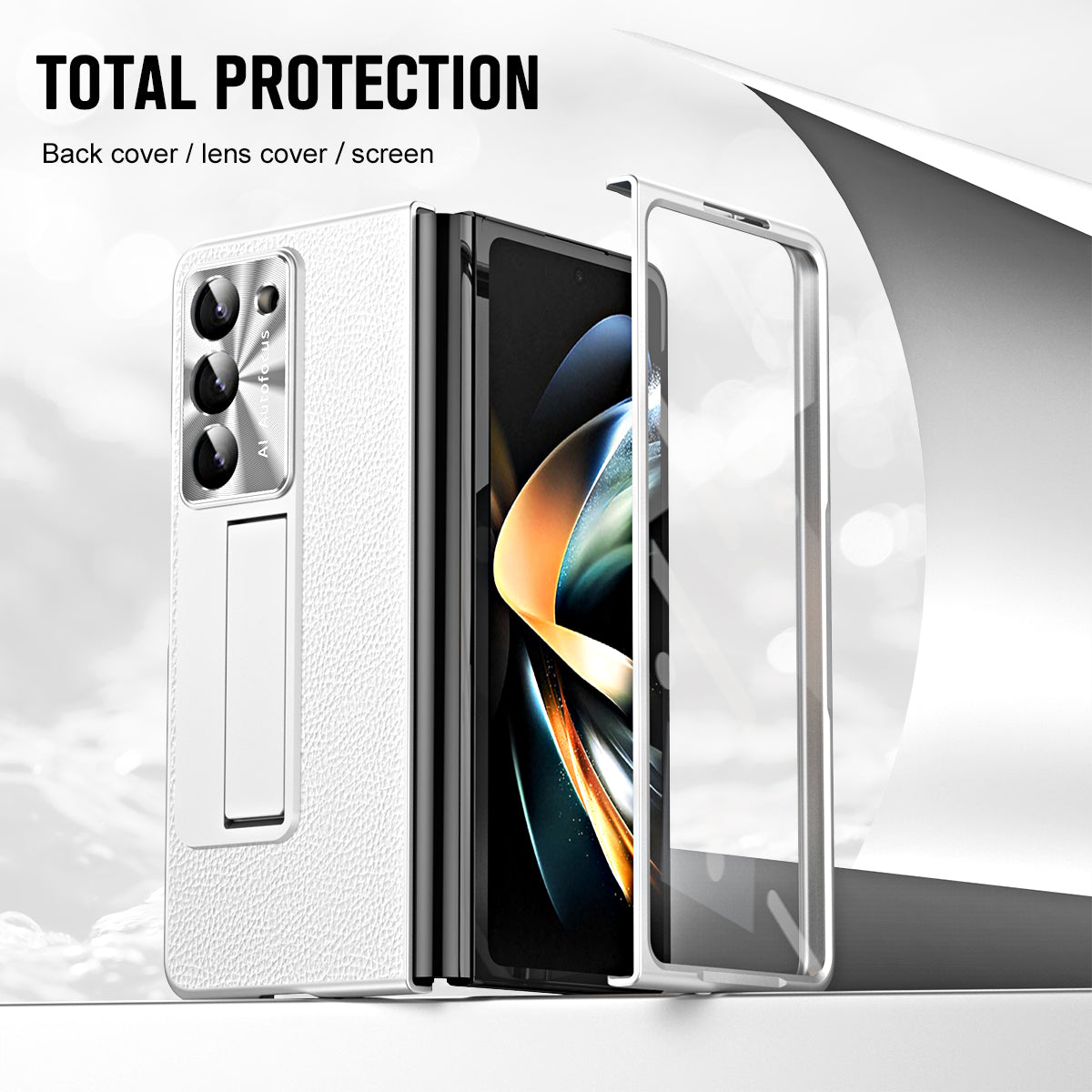 For Samsung Galaxy Z Fold5 5G Litchi Texture Leather PC Case Shockproof Kickstand Phone Cover For Samsung Galaxy Z Fold5 5G Litchi Texture Leather PC Case Shockproof Kickstand Phone Cover